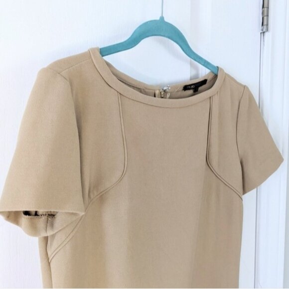 Maje Icare mini dress with pockets tan cel brown size 2 Medium B4 - Picture 11 of 11